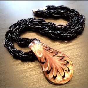 STUNNING VINTAGE BLACK BRAIDED GOLD FLUSS MURANO GLASS 20" NECKLACE EUC